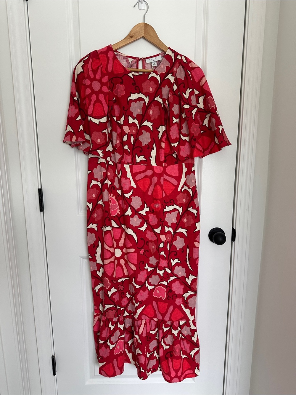 Rhode for Target Women’s Floral Midi Dress with Cape Sleeve Red 12